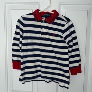 Polo Long-Sleeve, Cotton Mesh Polo Shirt; Red, Navy, White; Size 3T